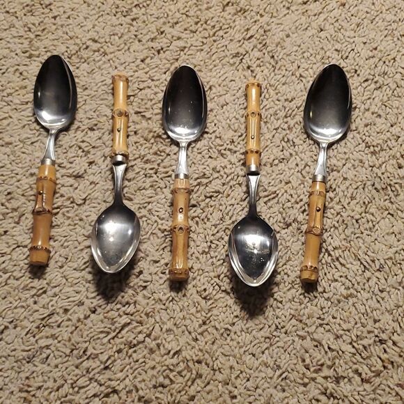 Mitsuboshi Stainless Bamboo Handle 18 Knives Forks Spoons - Japan - Picture 6 of 12